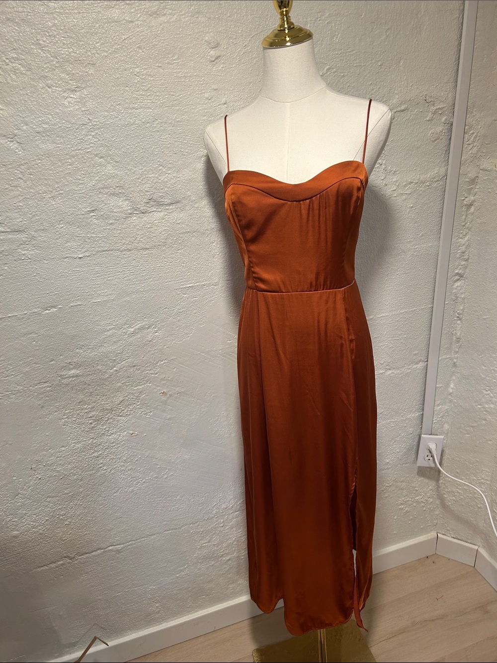 Abercrombie & Fitch Rust Satin Slip Midi Dress - Picture 2 of 6